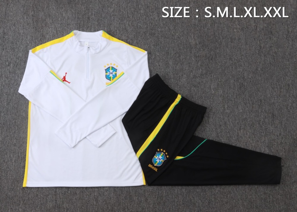 2026 Brazil White Long-sleeved half-pull training kit