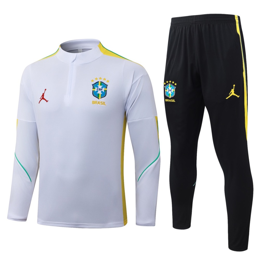 2026 Brazil White Long-sleeved half-pull training kit
