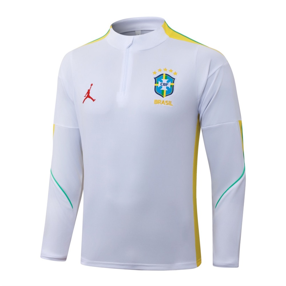 2026 Brazil White Long-sleeved half-pull training kit