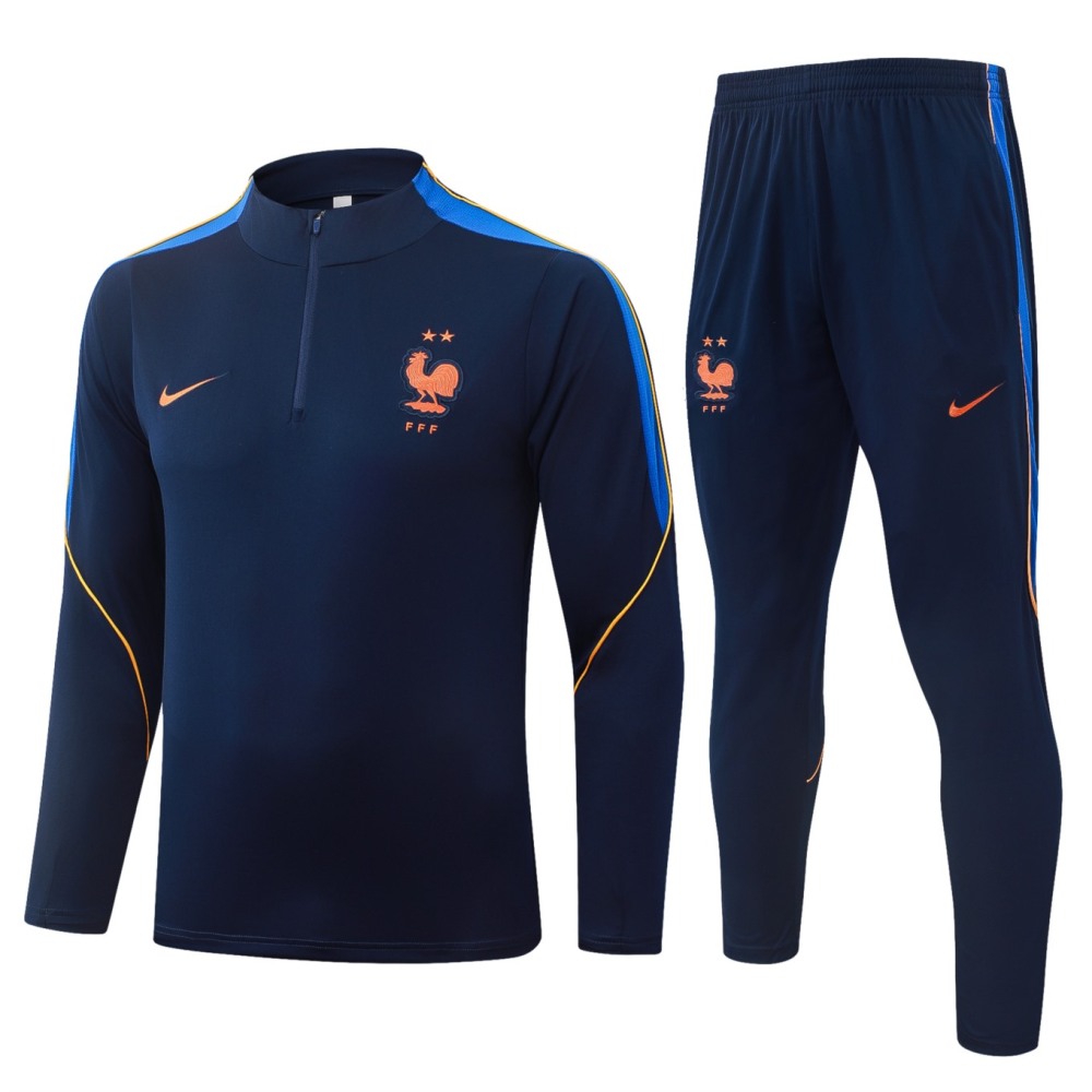 2026 France Cyan Long-sleeved half-pull training kit
