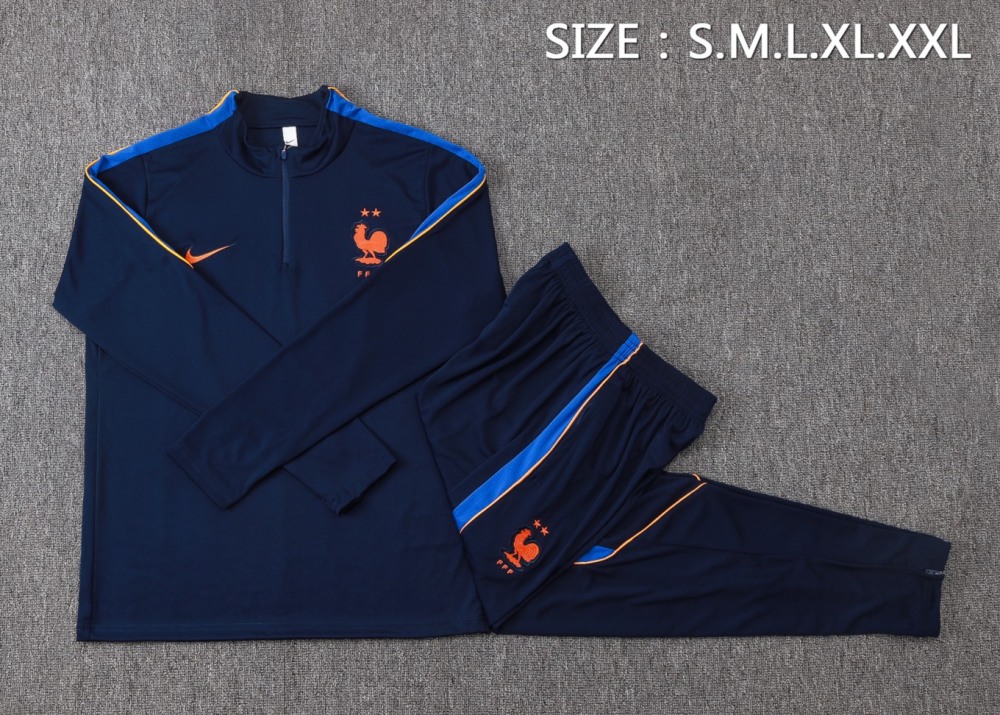 2026 France Cyan Long-sleeved half-pull training kit