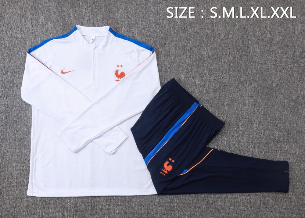 2026 France White Long-sleeved half-pull training kit