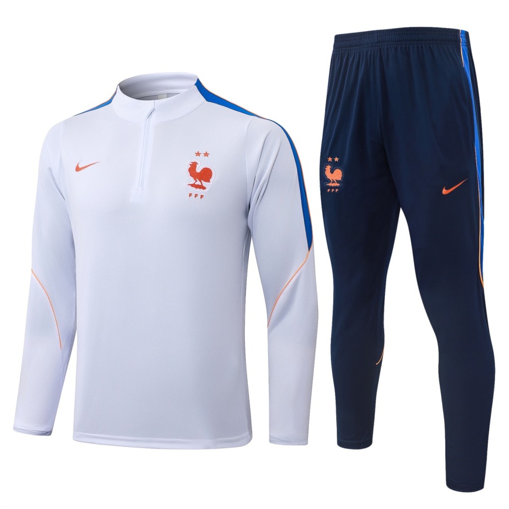 2026 France White Long-sleeved half-pull training kit