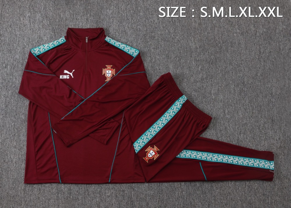 2026 Portugal Maroon Long-sleeved half-pull training kit