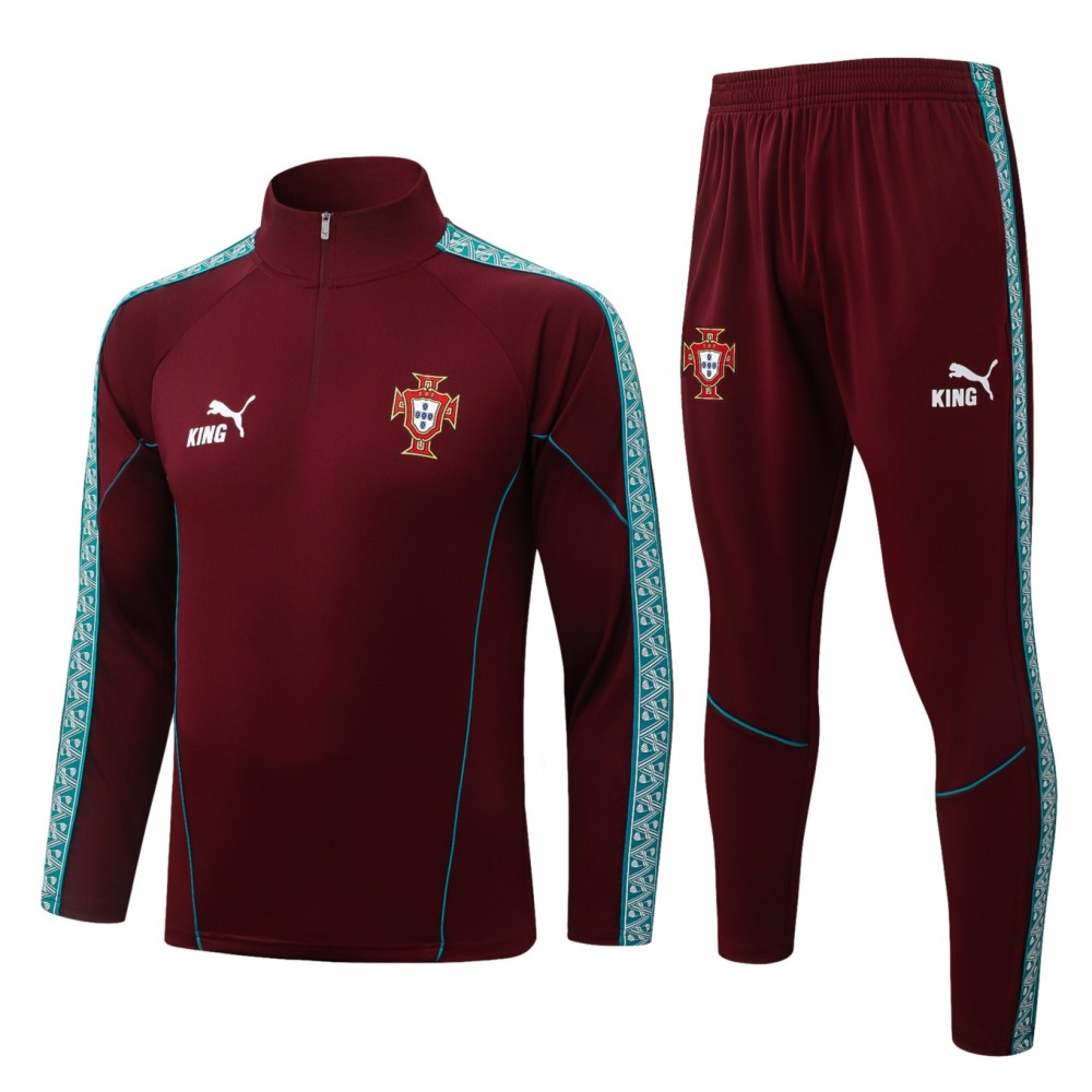 2026 Portugal Maroon Long-sleeved half-pull training kit