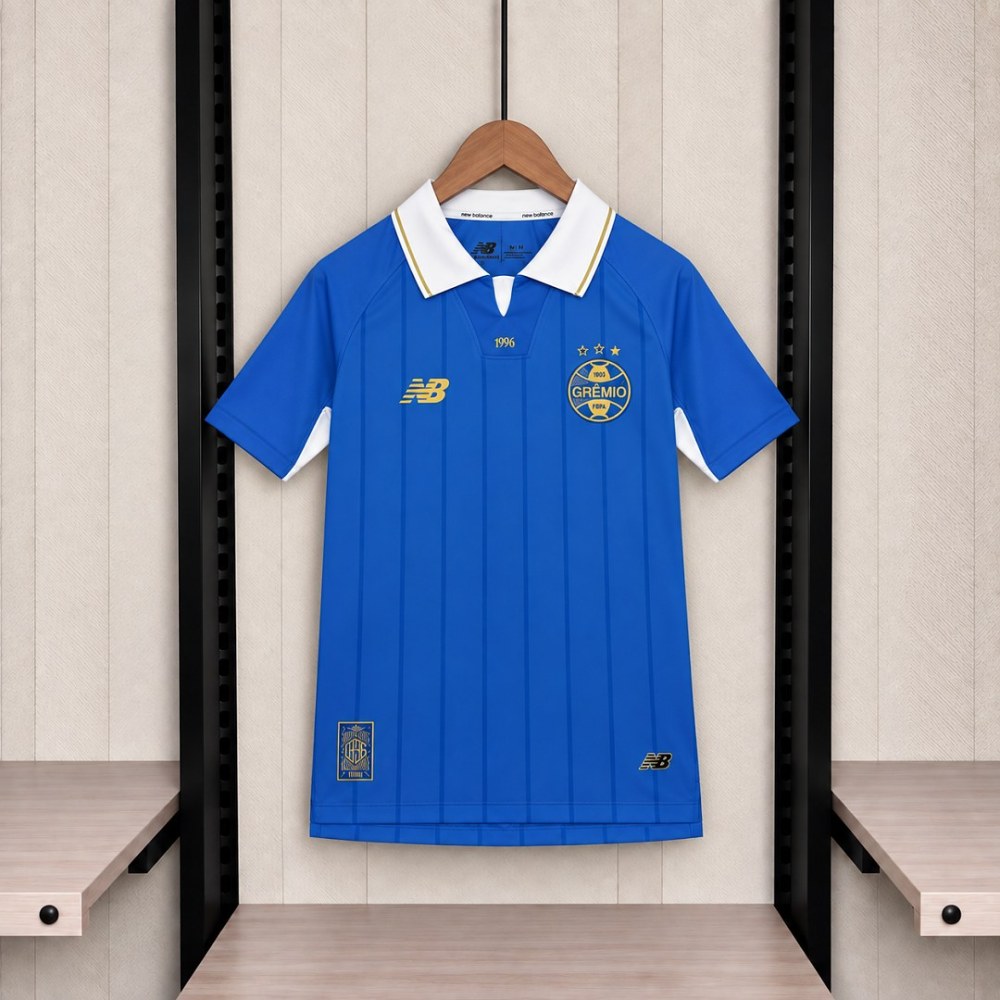 Gremio 2026/27 third jersey front - royal blue New Balance 1996 tribute white polo collar