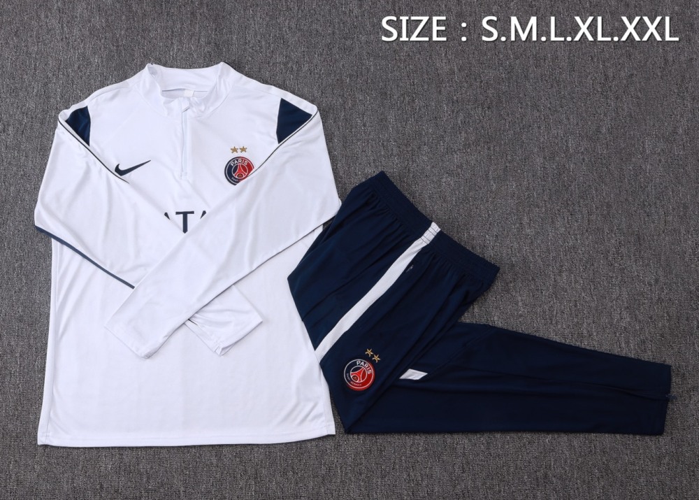 2026/27 PSG White Long-sleeved half-pull training kit