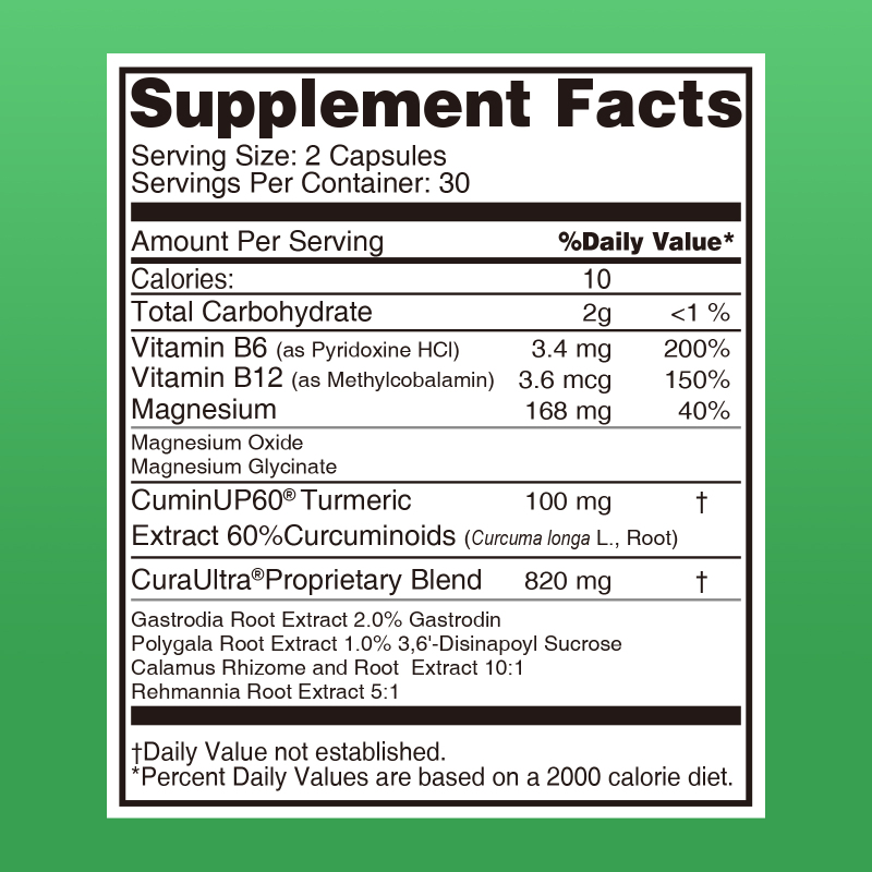 Brain Health Supplements with Magnesium Complex & Vitamin B6 B12, Turmeric Extract Curcumin - Supports Memory, Focusv