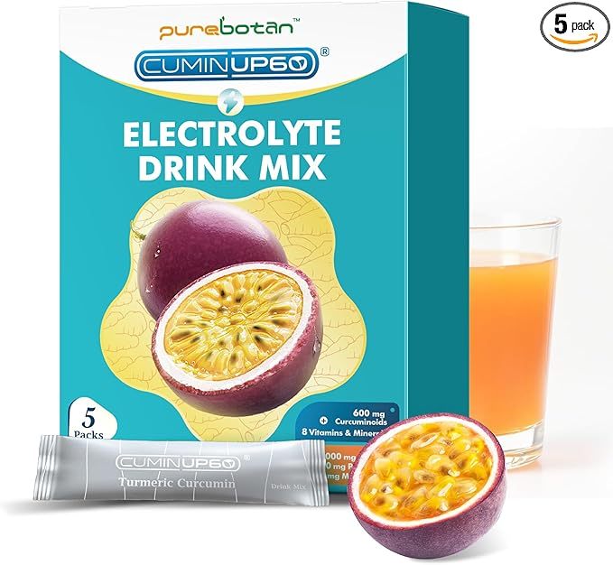 Hydration Packets Sugar Free, Passion Fruit Electrolytes Powder Packets, Turmeric Electrolyte Drink Mix w/Curcumin, Vitamin, Minerals & Inulin, Support Immune & Recovery, Muscle & Gut Health