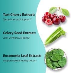 Natural Purge Uric Acid Flush, Support Uric Acid Cleanse and Balance, Joints and Mobility, Tart Cherry, Celery Seed and Eucommia Leaf Extract, Feet and Joint Support Supplement, 60 Capsules