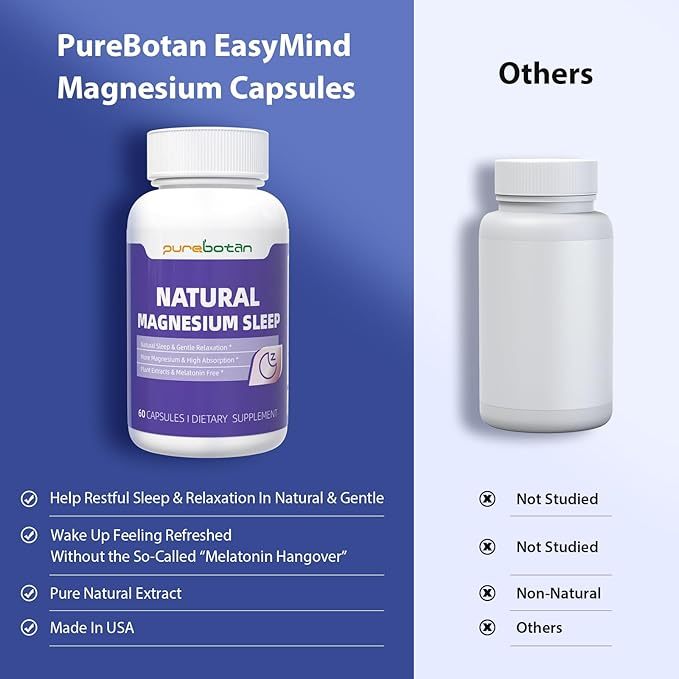Magnesium Oxide and Glycinate Extra Strength, Natural Sleep Aid Supplement EasyMind, High Absorption, Restful Sleep & Relaxation, Cortisol Lower, Natural-Gentle, Melatonin Free, 60 Capsules