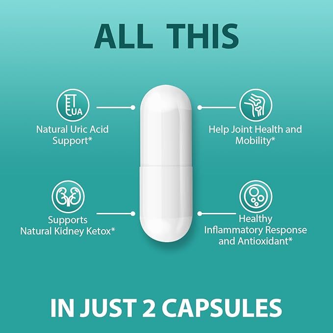 Natural Purge Uric Acid Flush, Support Uric Acid Cleanse and Balance, Joints and Mobility, Tart Cherry, Celery Seed and Eucommia Leaf Extract, Feet and Joint Support Supplement, 60 Capsules