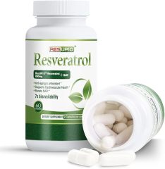 Liposomal NAD+ Resveratrol Supplement 1300mg, High Bioavailable Trans Resveratrol ResUP10, with Extra Strength NAD Plus, Support Aging, Cardiovascular Health and Cellular Energy, 60 Capsules