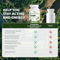 Liposomal NAD+ Resveratrol Supplement 1300mg, High Bioavailable Trans Resveratrol ResUP10, with Extra Strength NAD Plus, Support Aging, Cardiovascular Health and Cellular Energy, 60 Capsules