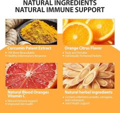 Turmeric Curcumin Drink Powder, Turmeric Immunity Shots with Vitamin C, Orange Flavor Instant Drink Mix Packets, High Absorption Curcumin Complex CuminUP60, Immune & Joint Support Supplement