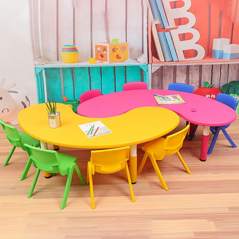 Yellow kid table and chair kindergarten furniture kids' tables study moon table,Yellow kid table and chair kindergarten furniture kids' tables study moon table,DAILY UP FURNITURE-The professional supplier of School Furniture, Office Furniture, Home Furnirure