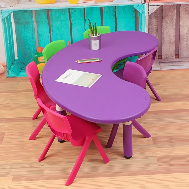 Yellow kid table and chair kindergarten furniture kids' tables study moon table,Yellow kid table and chair kindergarten furniture kids' tables study moon table,DAILY UP FURNITURE-The professional supplier of School Furniture, Office Furniture, Home Furnirure