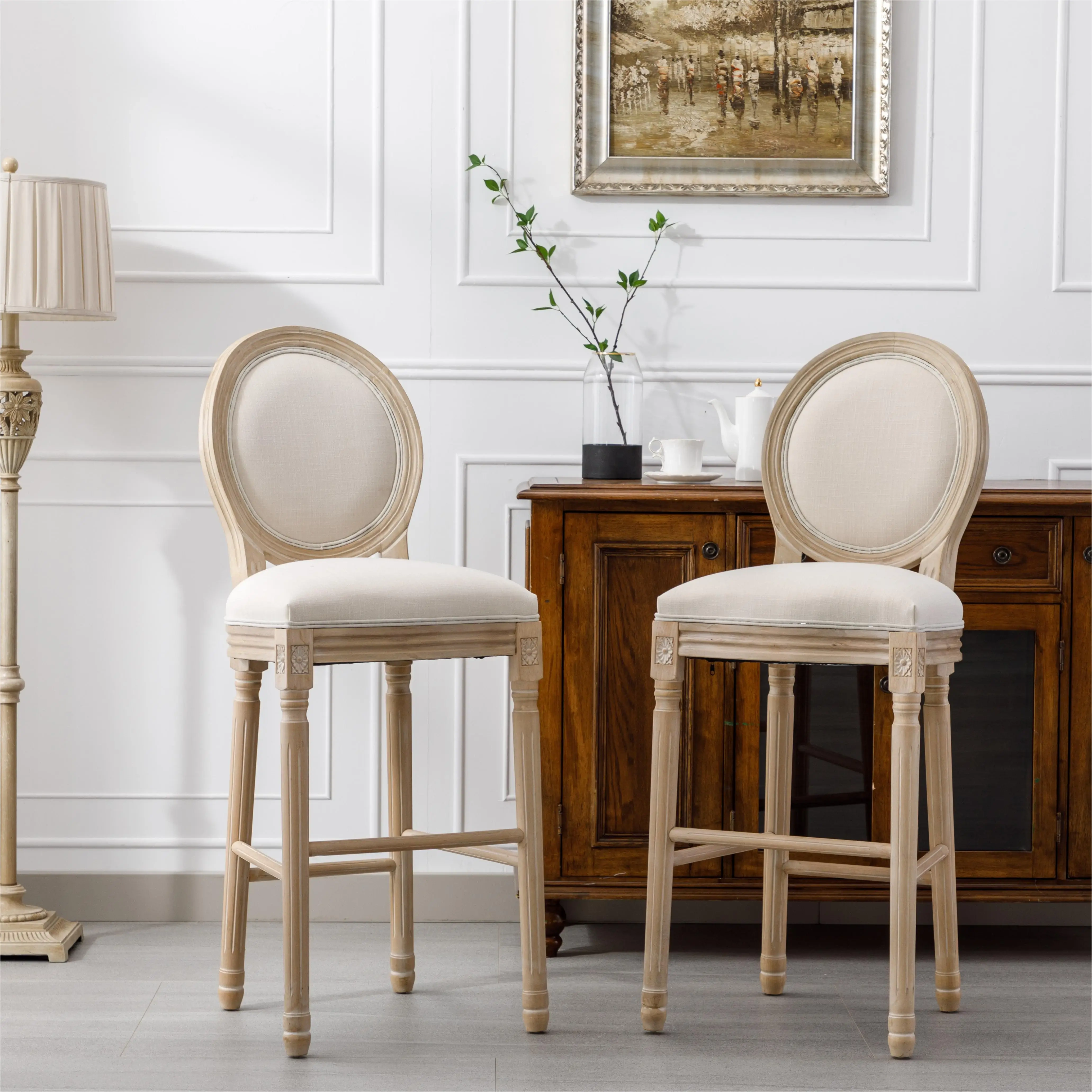 Elegant Solid Wood Louis Bar Stool Beige Linen Fabric Versatile Home Furniture for Dining Apartment Gym Warehouse Home Office,Elegant Solid Wood Louis Bar Stool Beige Linen Fabric Versatile Home Furniture for Dining Apartment Gym Warehouse Home Office,DAILY UP FURNITURE-The professional supplier of School Furniture, Office Furniture, Home Furnirure