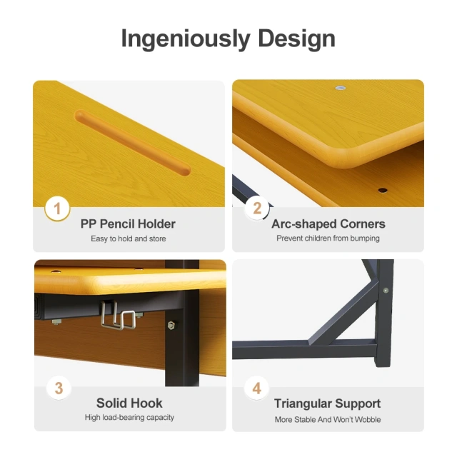 DAILY UP Double School Table and Bench Classical Design Wooden & Steel Frame Student Desk and Chair Disassemble Structure Available,School Furniture Double Student Desk and Chair School Bench and Desk with Bag Holder Wooden School Bench Table for Student,DAILY UP FURNITURE-The professional supplier of School Furniture, Office Furniture, Home Furnirure