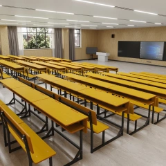 DAILY UP Double School Table and Bench Classical Design Wooden & Steel Frame Student Desk and Chair Disassemble Structure Available,School Furniture Double Student Desk and Chair School Bench and Desk with Bag Holder Wooden School Bench Table for Student,DAILY UP FURNITURE-The professional supplier of School Furniture, Office Furniture, Home Furnirure