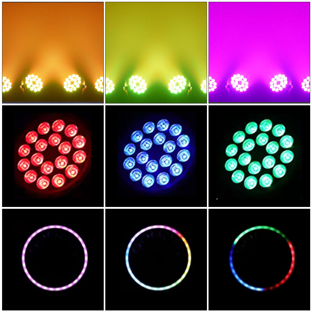 18*4W RGBW 4in1 LED Par Lights+Auxiliary light with DMX512 Voice Control LED Strip Ring for Stage Night Club Bar Party Dj Disco