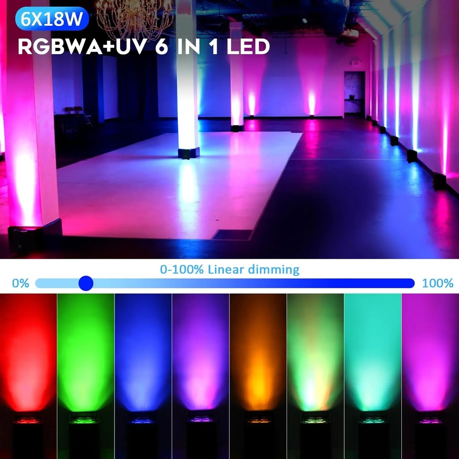 6X18W APP Wifi W-DMX DMX512 Control RDM Rechargeable 2.4G Wireless Battery Powered LED UPlight for Wedding Club Party DJ