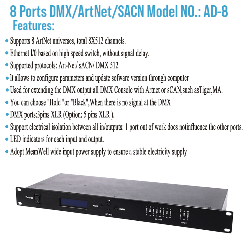 Artnet Dmx 8 Way Network Expander 8x512 4096 Channels Stage DJ Light Control Exquipment artnet DMX signal converter For Stage DJ