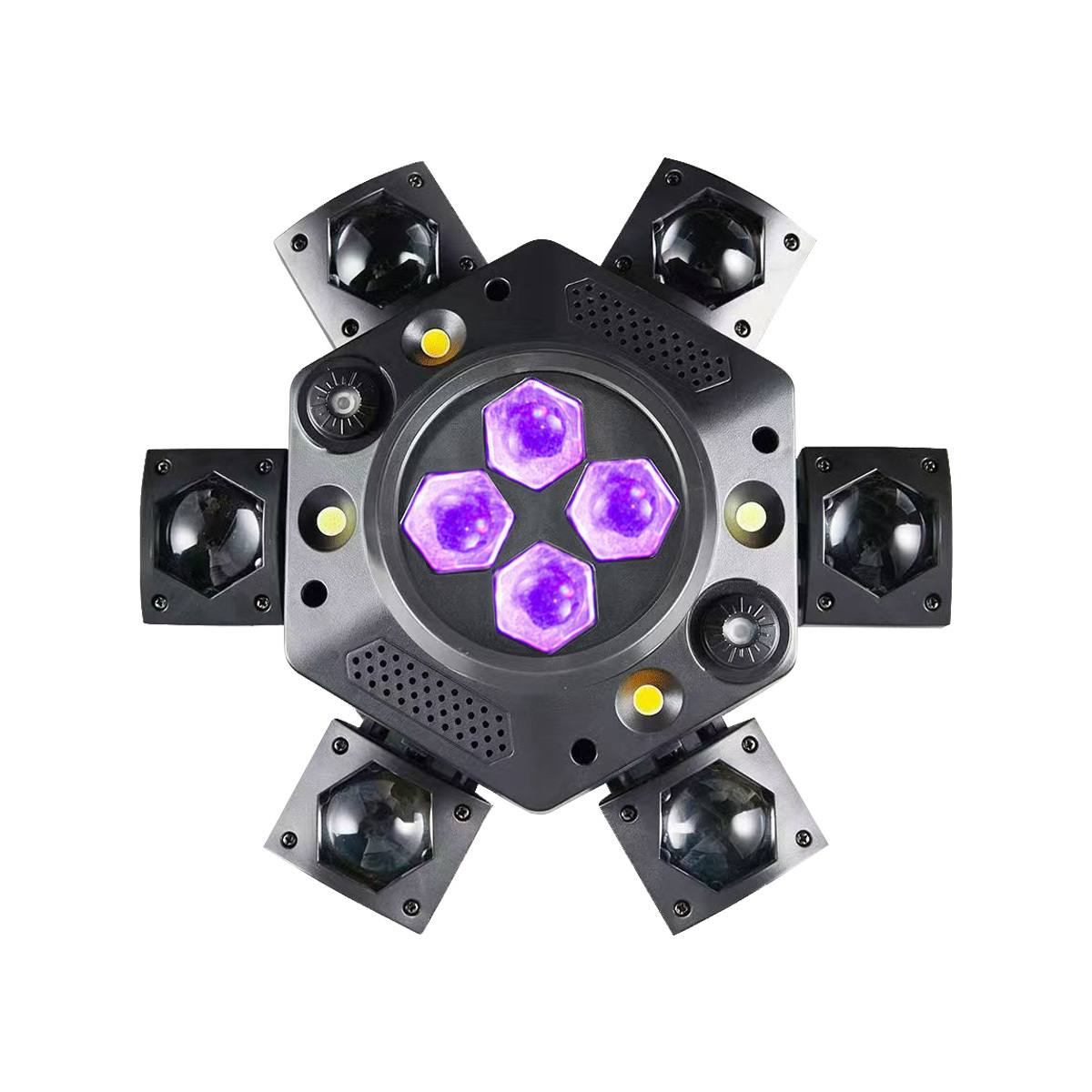 6-Arm Bee Eye DJ LED DMX Strobe Disco Stage Light 150W RGBW Laser Party Light Remote Beam Moving Head for Wedding Theme Park