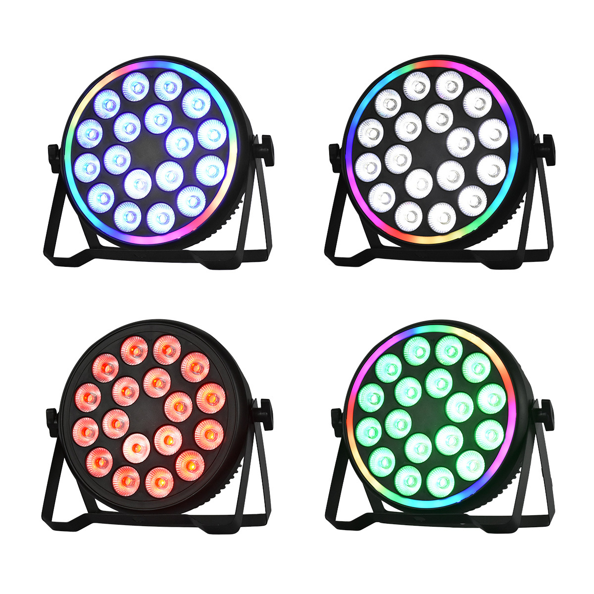 18*4W RGBW 4in1 LED Par Lights+Auxiliary light with DMX512 Voice Control LED Strip Ring for Stage Night Club Bar Party Dj Disco