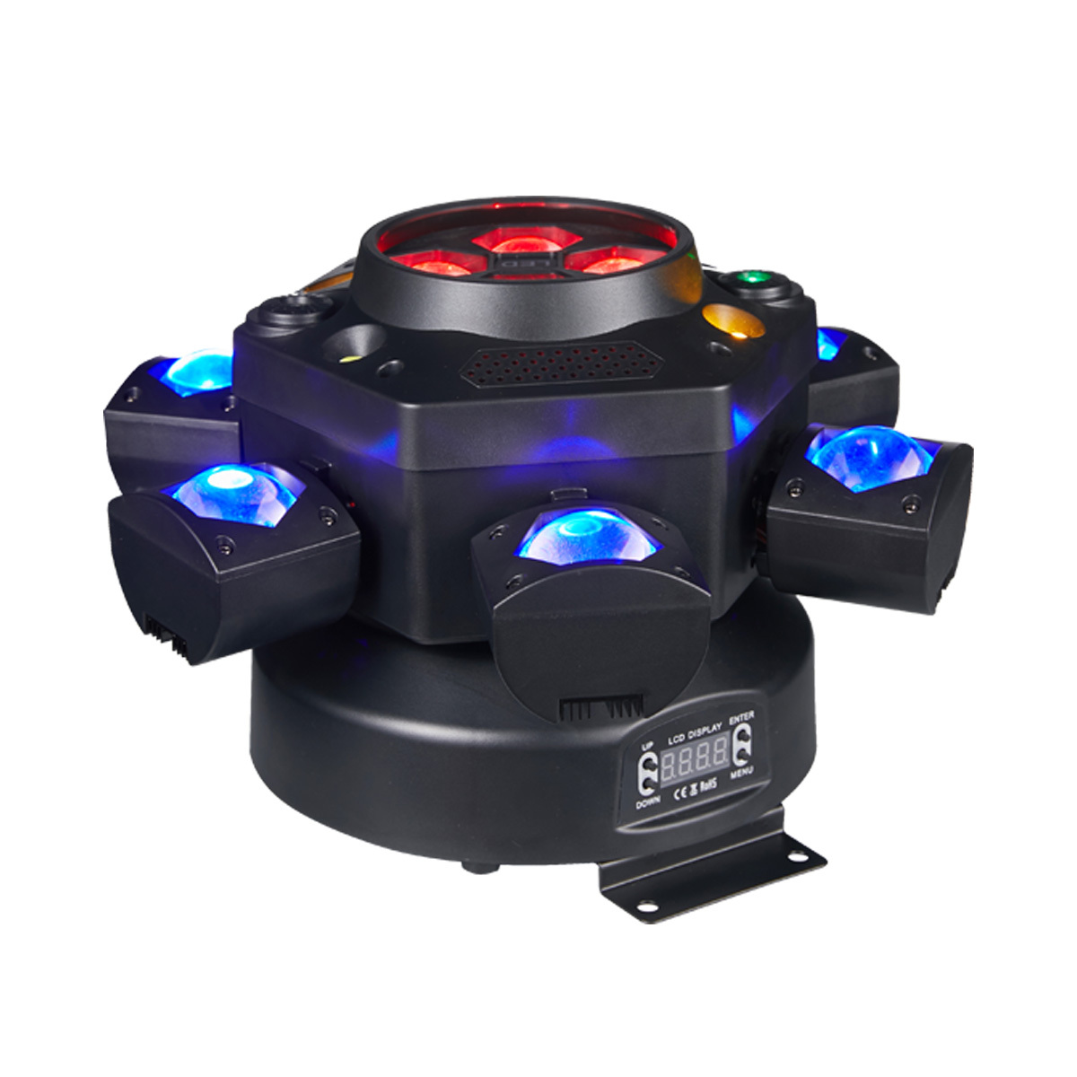 6-Arm Bee Eye DJ LED DMX Strobe Disco Stage Light 150W RGBW Laser Party Light Remote Beam Moving Head for Wedding Theme Park