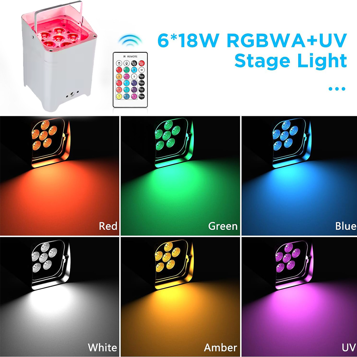 6X18W APP Wifi W-DMX DMX512 Control RDM Rechargeable 2.4G Wireless Battery Powered LED UPlight for Wedding Club Party DJ