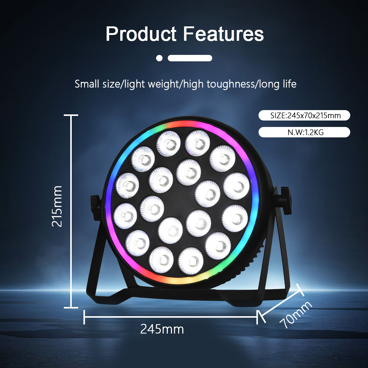 18*4W RGBW 4in1 LED Par Lights+Auxiliary light with DMX512 Voice Control LED Strip Ring for Stage Night Club Bar Party Dj Disco