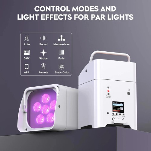 6X18W APP Wifi W-DMX DMX512 Control RDM Rechargeable 2.4G Wireless Battery Powered LED UPlight for Wedding Club Party DJ