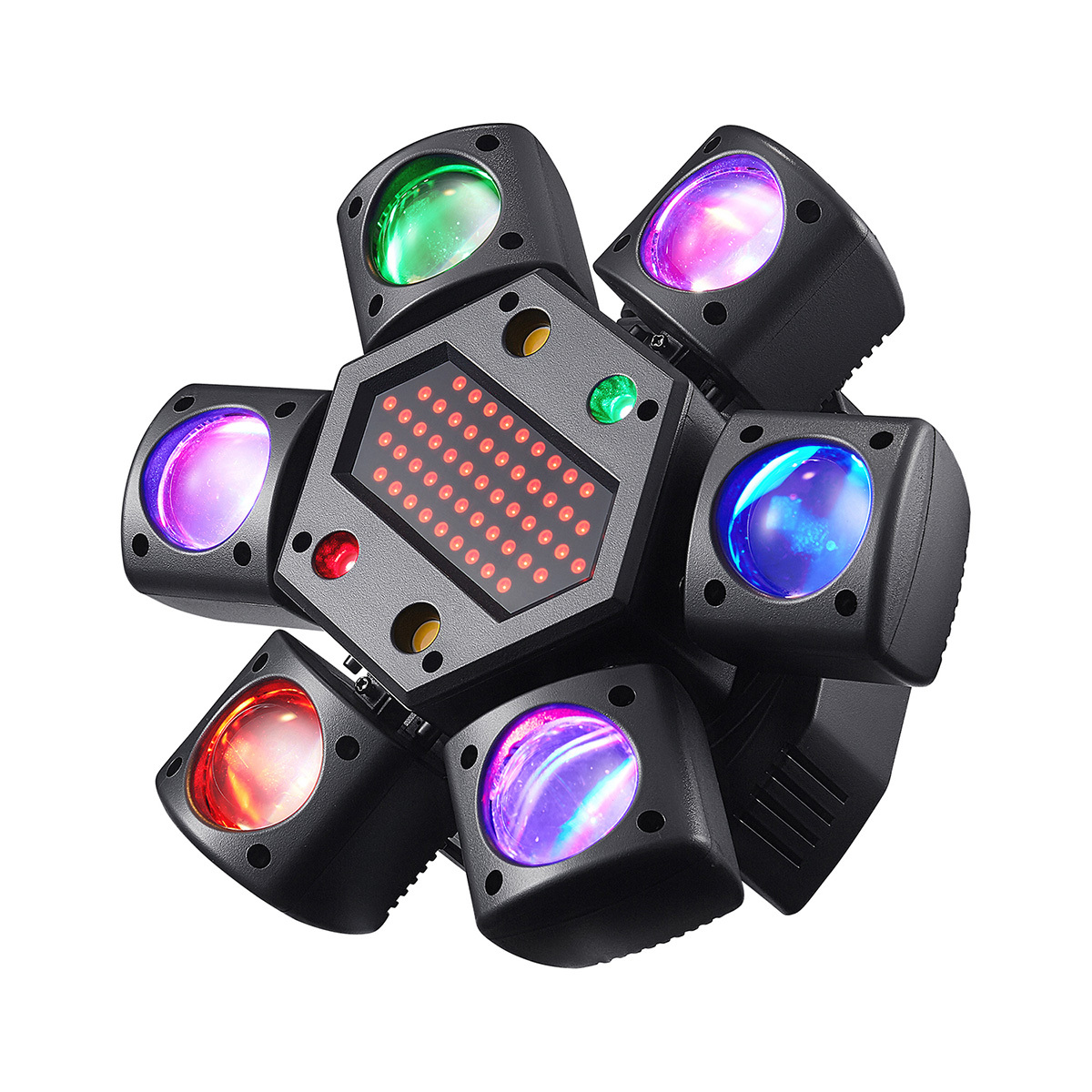 Mini 80W Six Arm LED Moving Head Light 3 Beam Pattern Effect LED Scrolling Pixel Laser Strobe 5 in 1 DJ Lighting for Stage Party