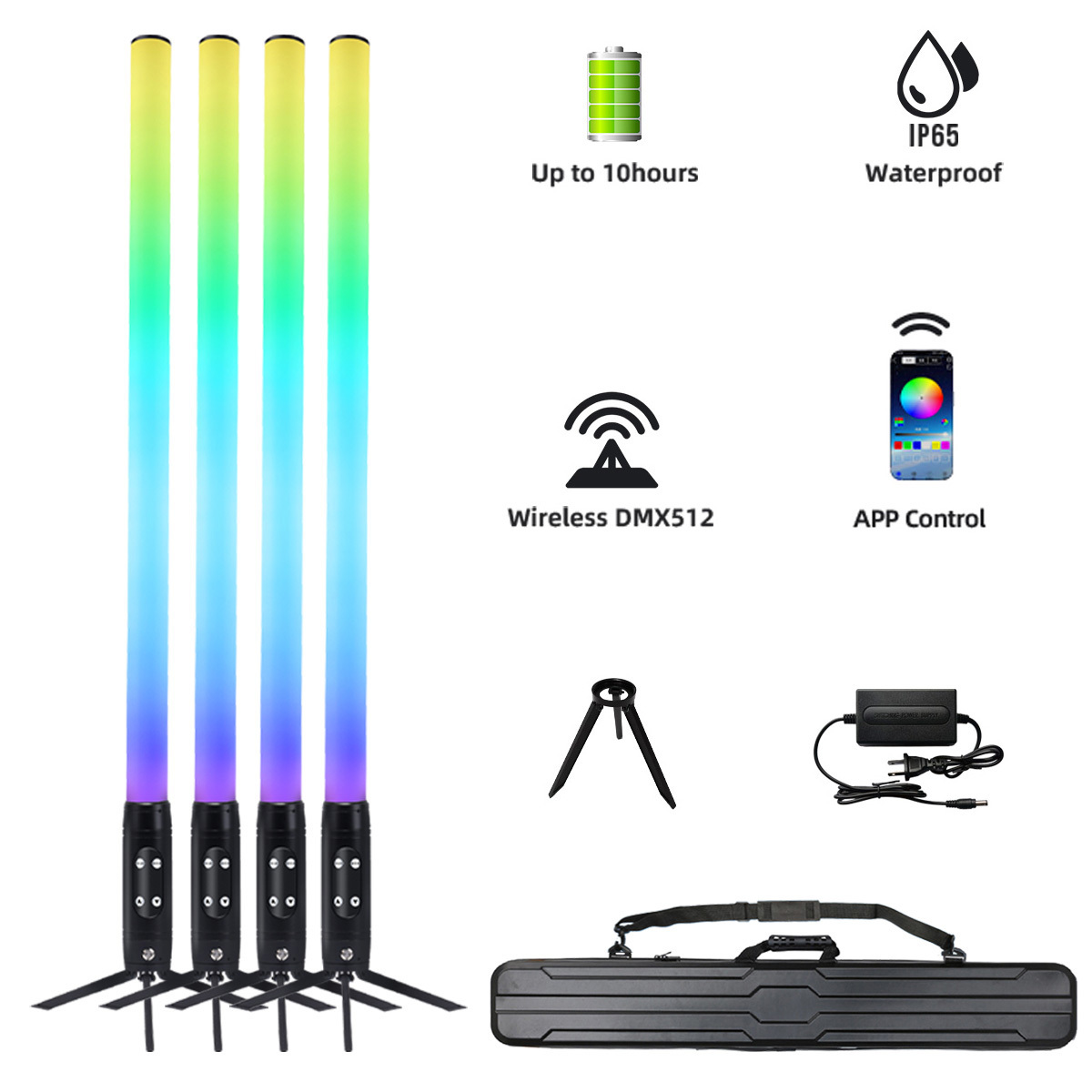 4*IP65 Waterproof 360 LED Pixel Tube Wireless Battery LED Tube DMX Wifi Control Stick Club Light for DJ Party KTV Theme Park