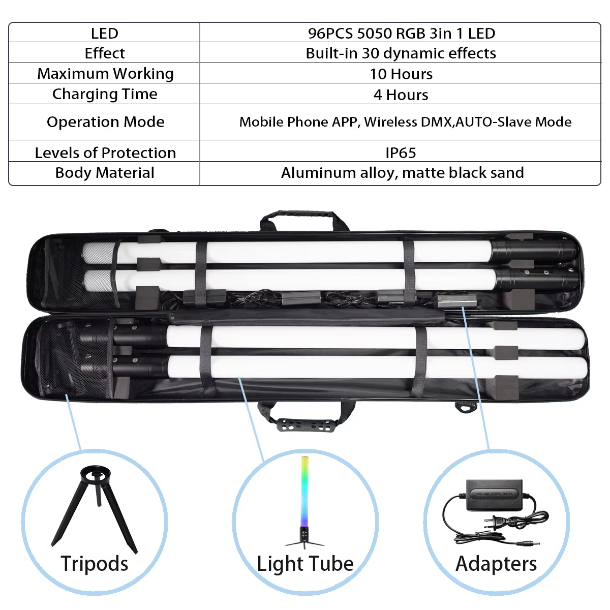 4*IP65 Waterproof 360 LED Pixel Tube Wireless Battery LED Tube DMX Wifi Control Stick Club Light for DJ Party KTV Theme Park