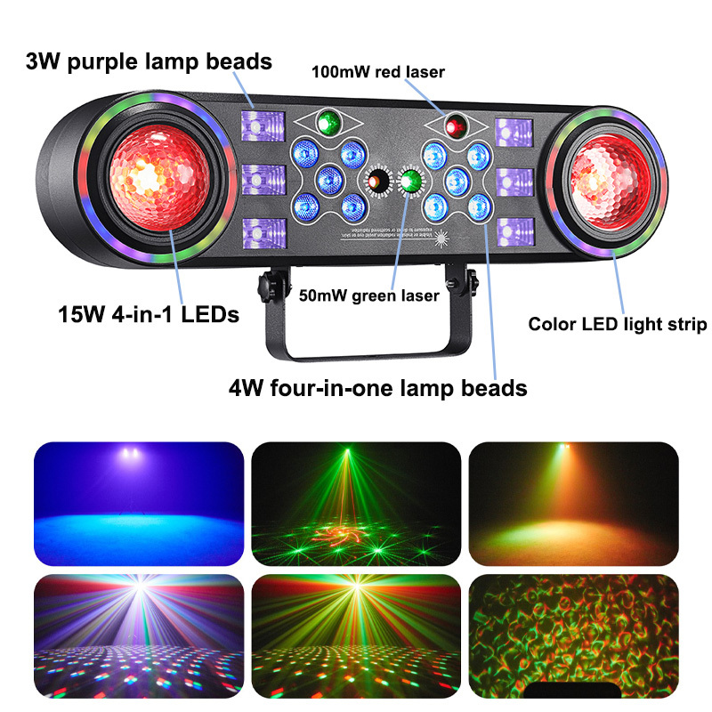 Double Ball Seven-in-One Beam Stage Lights 15W Magic Purple Dye 2*100mW Red Laser 2*50mW Green Laser Stand Light