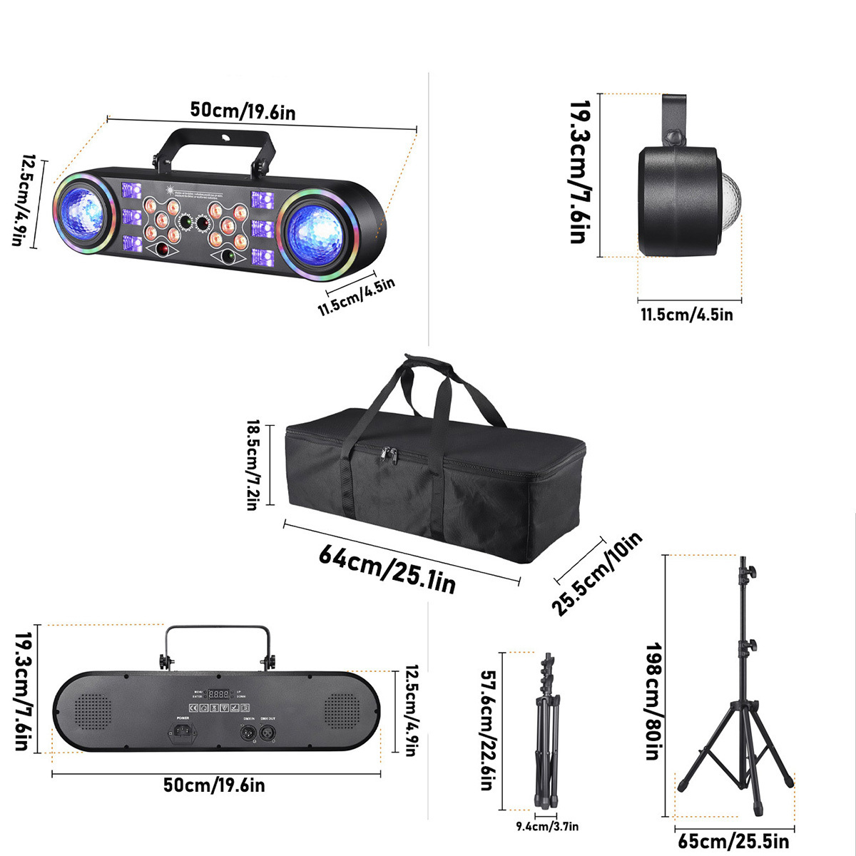 Double Ball Seven-in-One Beam Stage Lights 15W Magic Purple Dye 2*100mW Red Laser 2*50mW Green Laser for KTV DJ DISCO Party