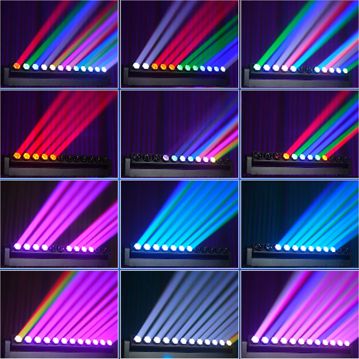 12-Beam RGBW Wedding Performance Moving Lights DMX512 Control Stage Lighting for Atmosphere Shaking Head Dyeing Light Strip
