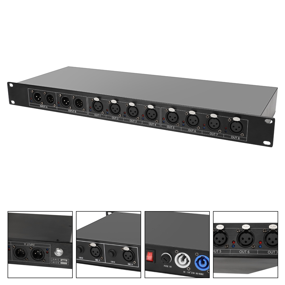 DMX Splitter Signal Amplifier 8 Port DMX Splitter Stage Machine Dmx Splitter Extender for Wedding/DJ/party/disco Controller