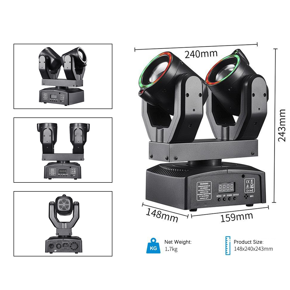 Mini 100W RGBW Double Head Moving Head Beam Rotating Light DMX512 Remote Control RG Laser Stage Strobe Light for Disco Party Bar