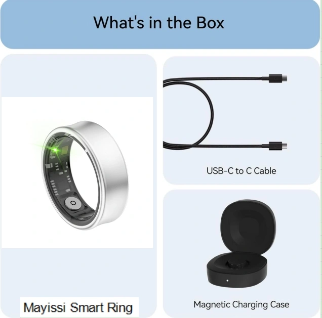 Mayissi Smart Ring with Sleep Monitoring-No Subscription-15-Days-Battery-Standby-time-Activity/Stress/SpO2/HR/Women's Health Tracking-AI Insights-iOS & Android- Silver-Waterproof