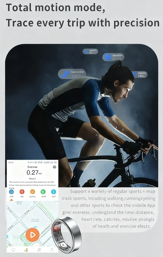 Mayissi Smart Ring with Sleep Monitoring-No Subscription-15-Days-Battery-Standby-time-Activity/Stress/SpO2/HR/Women's Health Tracking-AI Insights-iOS & Android- Silver-Waterproof