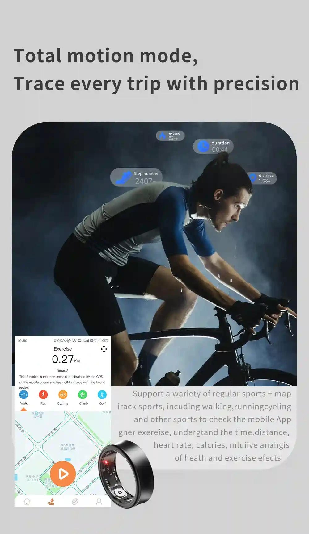 Mayissi Smart Ring with Sleep Monitoring-No Subscription-15-Days-Battery-Standby-time-Activity/Stress/SpO2/HR/Women's Health Tracking--Waterproof-AI Insights-iOS & Android- Black