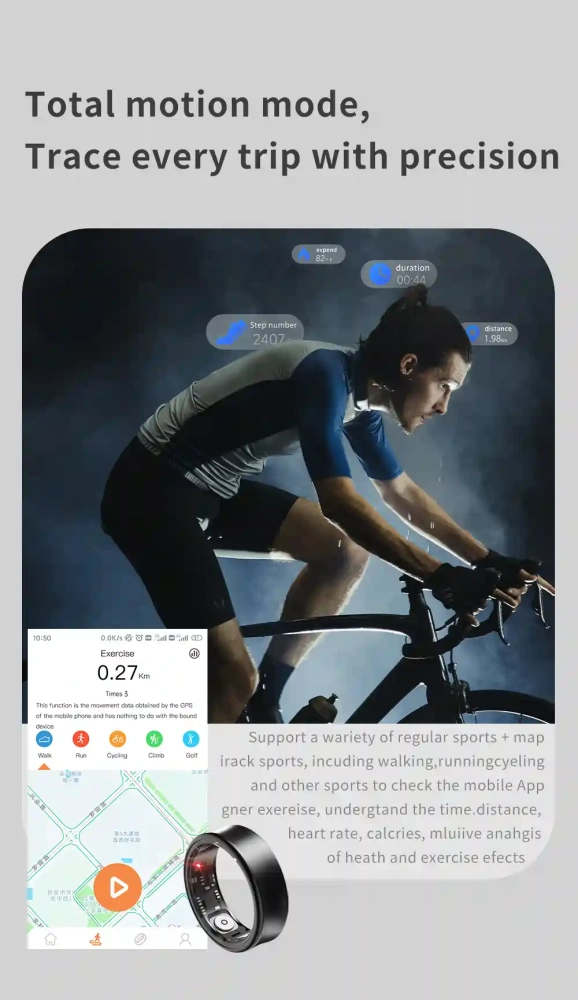 Mayissi Smart Ring with Sleep Monitoring-No Subscription-15-Days-Battery-Standby-time-Activity/Stress/SpO2/HR/Women's Health Tracking--Waterproof-AI Insights-iOS & Android- Black