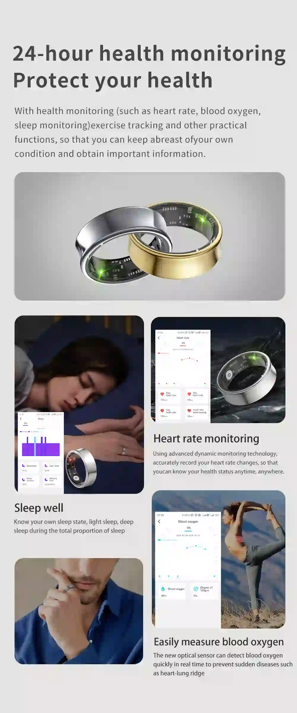Mayissi Smart Ring with Sleep Monitoring-No Subscription-15-Days-Battery-Standby-time-Activity/Stress/SpO2/HR/Women's Health Tracking-AI Insights-iOS & Android- Silver-Waterproof