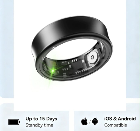 Mayissi Smart Ring with Sleep Monitoring-No Subscription-15-Days-Battery-Standby-time-Activity/Stress/SpO2/HR/Women's Health Tracking--Waterproof-AI Insights-iOS & Android- Black