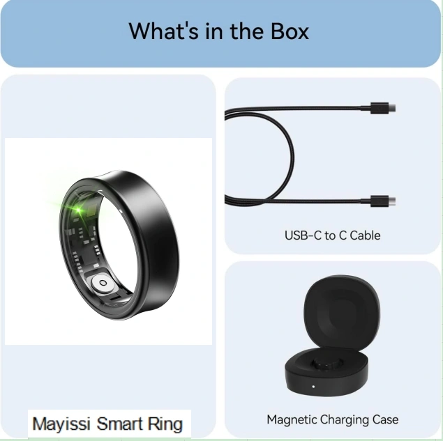 Mayissi Smart Ring with Sleep Monitoring-No Subscription-15-Days-Battery-Standby-time-Activity/Stress/SpO2/HR/Women's Health Tracking--Waterproof-AI Insights-iOS & Android- Black