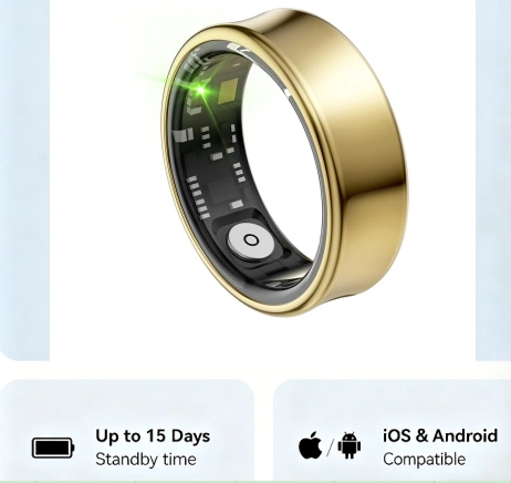 Mayissi Smart Ring with Sleep Monitoring-No Subscription-15-Days-Battery-Standby-time-Activity/Stress/SpO2/HR/Women's Health Tracking--Waterproof-AI Insights-iOS & Android- Gold