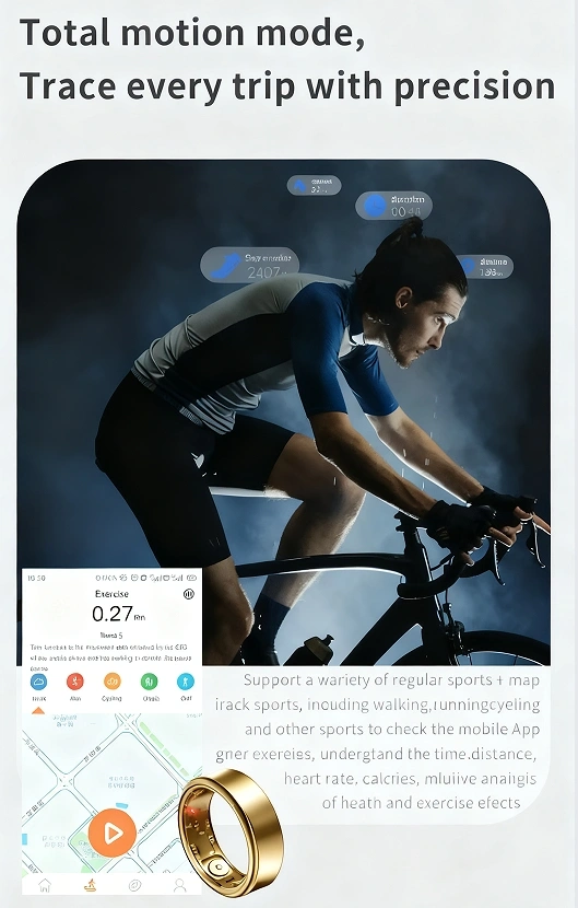 Mayissi Smart Ring with Sleep Monitoring-No Subscription-15-Days-Battery-Standby-time-Activity/Stress/SpO2/HR/Women's Health Tracking--Waterproof-AI Insights-iOS & Android- Gold